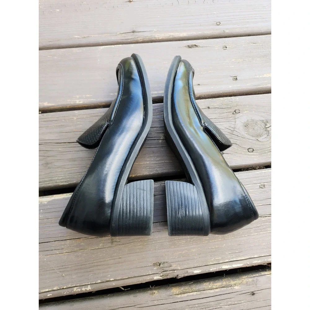 Vintage 90s y2k Predictions Loafers Black Chunky Block Heel Snakeskin Texture 10